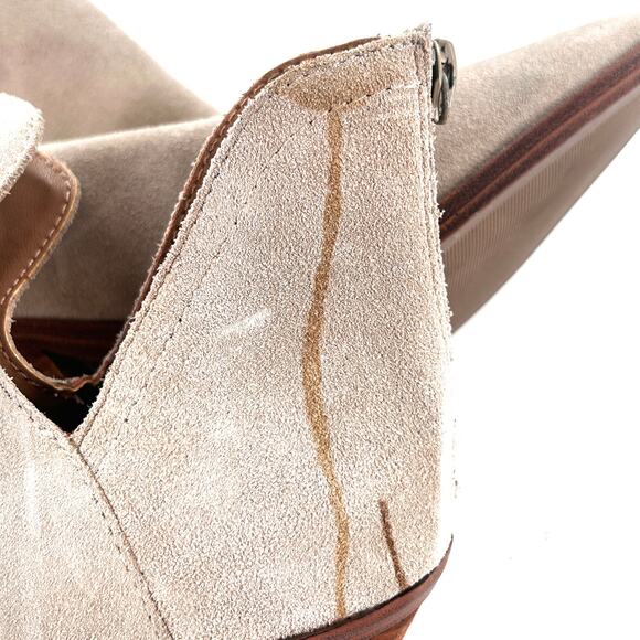 Blondo Wanda Suede Booties 5.5 Tan Gray Beige Western Ankle Boots Waterproof - Picture 6 of 8